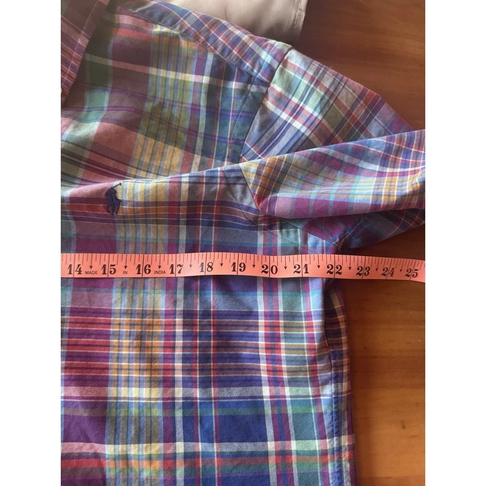 Polo Ralph Lauren Med Blue Label Men's Pastel Plaid Long Sleeve Button Up Shirt